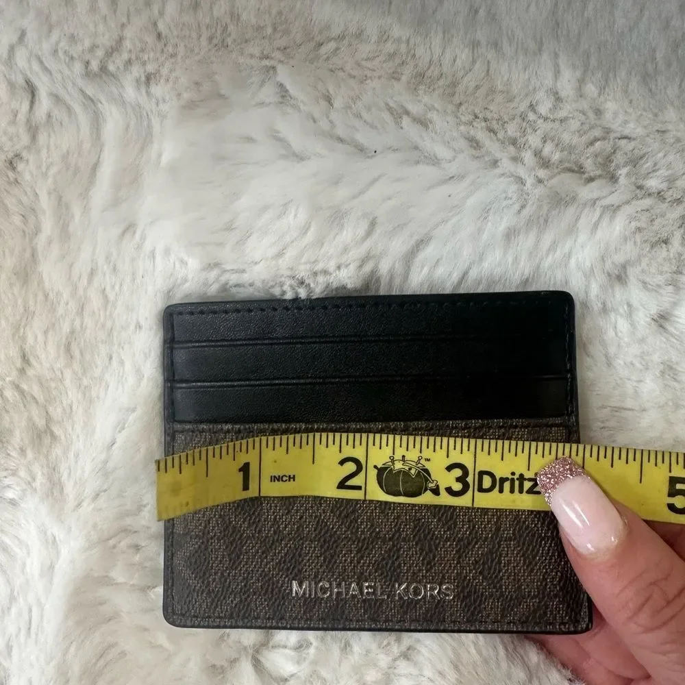 Michael Kors Mens Brown Black Greyson Logo Print Canvas Tall Card Holder Case